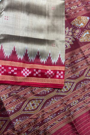 Gery-Red khandua Silk Saree