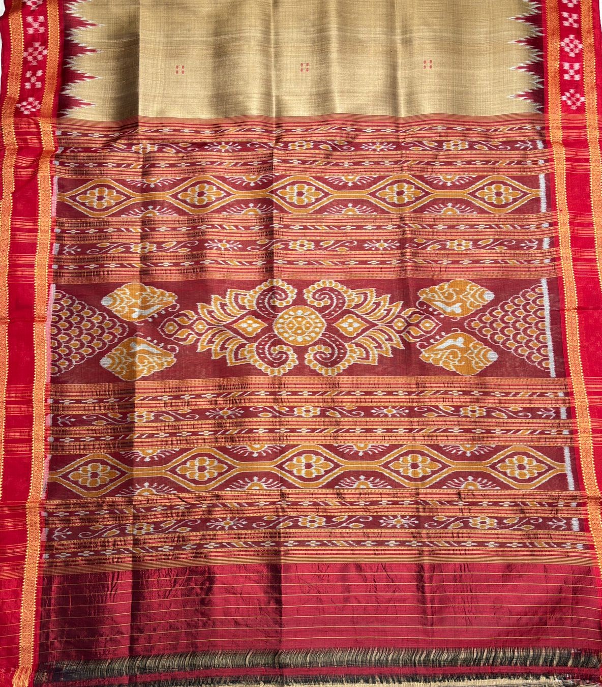 Gery-Red khandua Silk Saree - Image 3